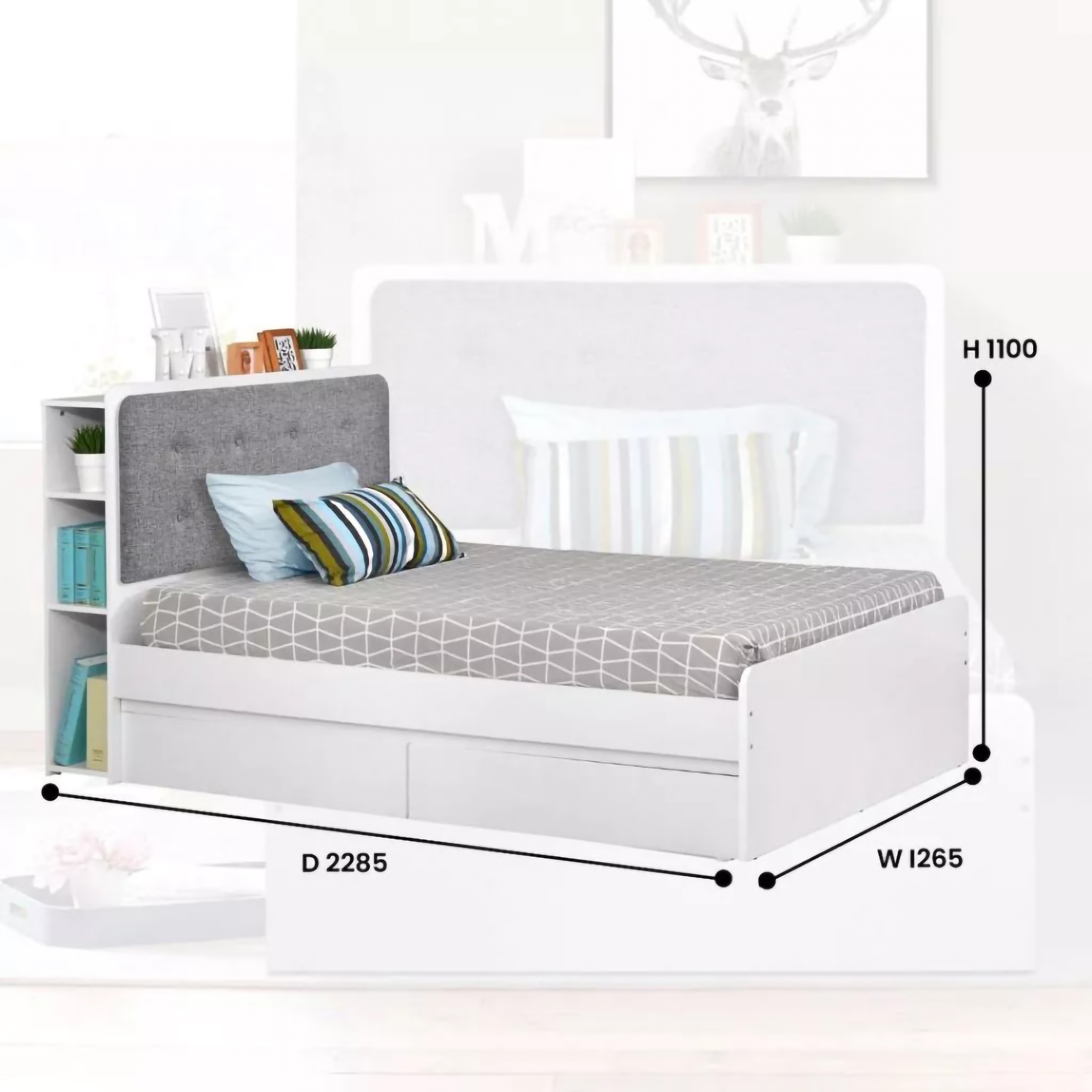 Mobelio Dream Mobelio Ranjang Tidur dengan Laci dan Rak Minimalis Putih Eclipse