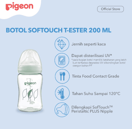 Botol T-Ester Wide Neck 200ml Light Green W/ P-Plus Nipple 2