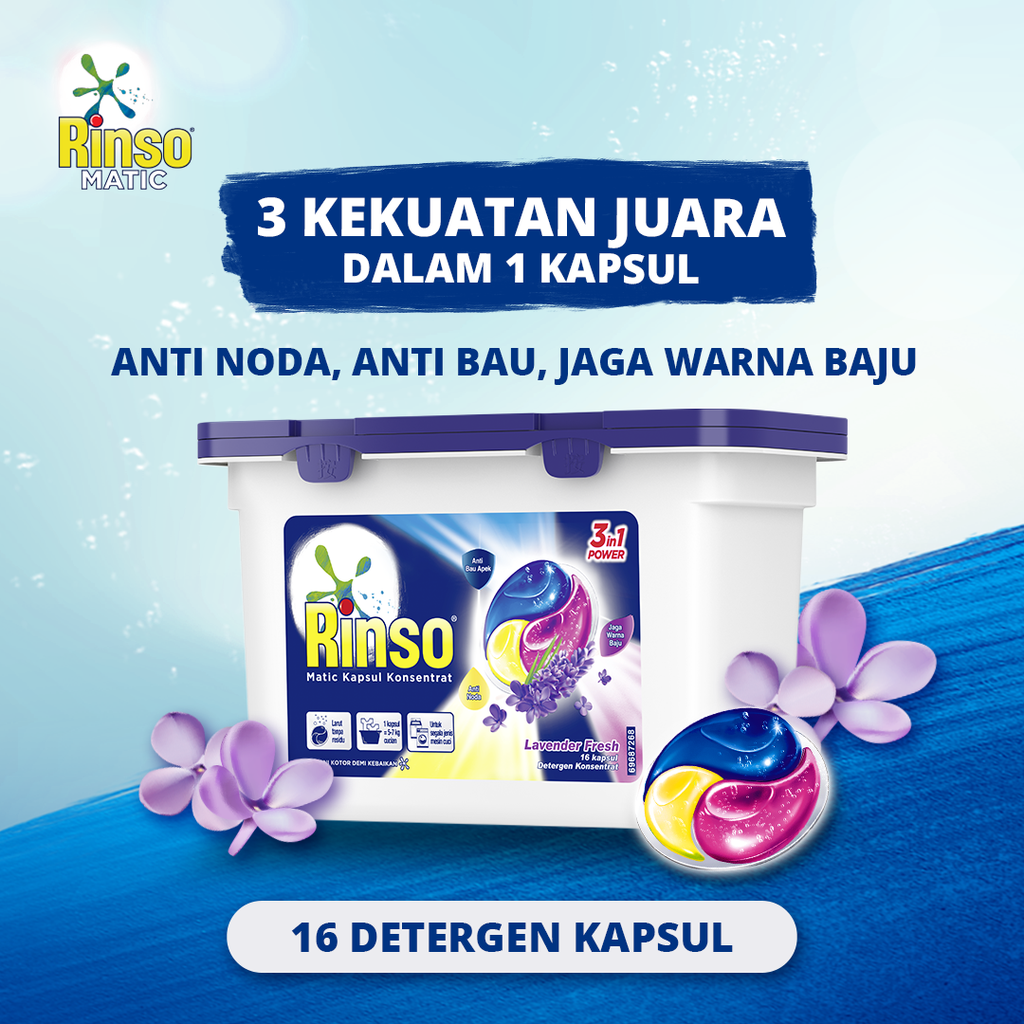 Unilever Indonesia Rinso Matic Kapsul 3 in 1 Lavender Fresh