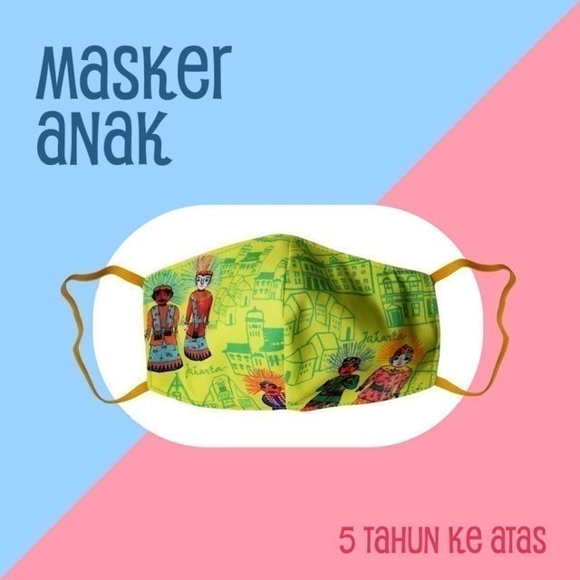 Earloop Anak Ondel Kuning 3 Ply Masker Kain Print 1
