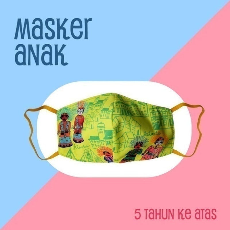 Earloop Anak Ondel Kuning 3 Ply Masker Kain Print 1