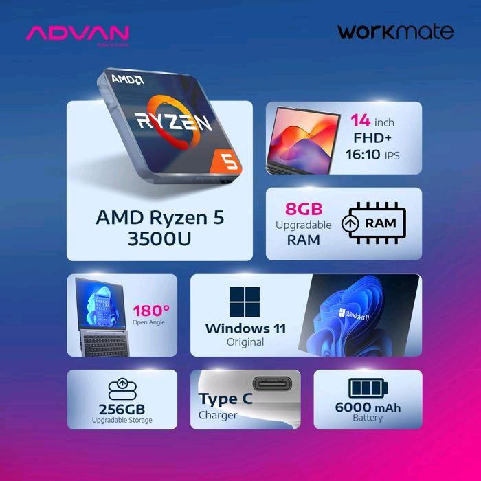 Bangga Teknologi Indonesia ADVAN Laptop WorkMate AMD Ryzen 5 3500U