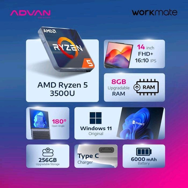 ADVAN Laptop WorkMate AMD Ryzen 5 3500U 5