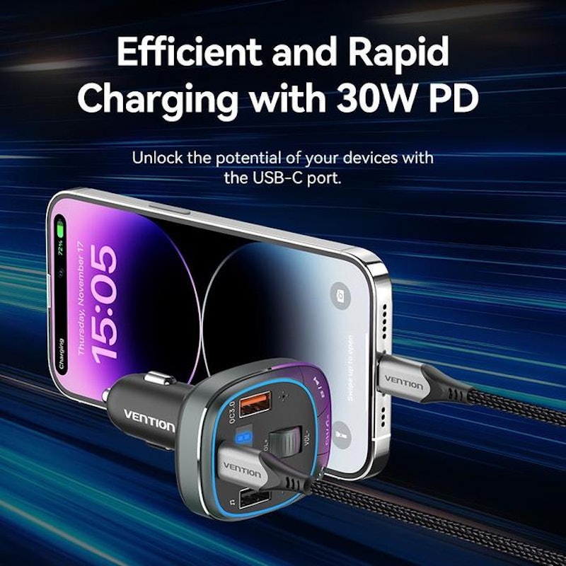 Vention Adapter Car Charger with FM Transmitter 2