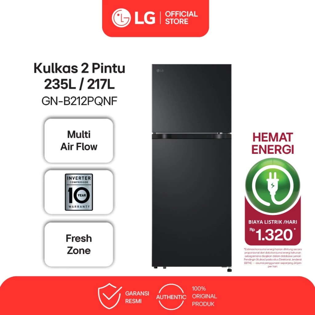 LG Kulkas 2 Pintu Inverter Compressor 235L / 217L GN-B212PQNF