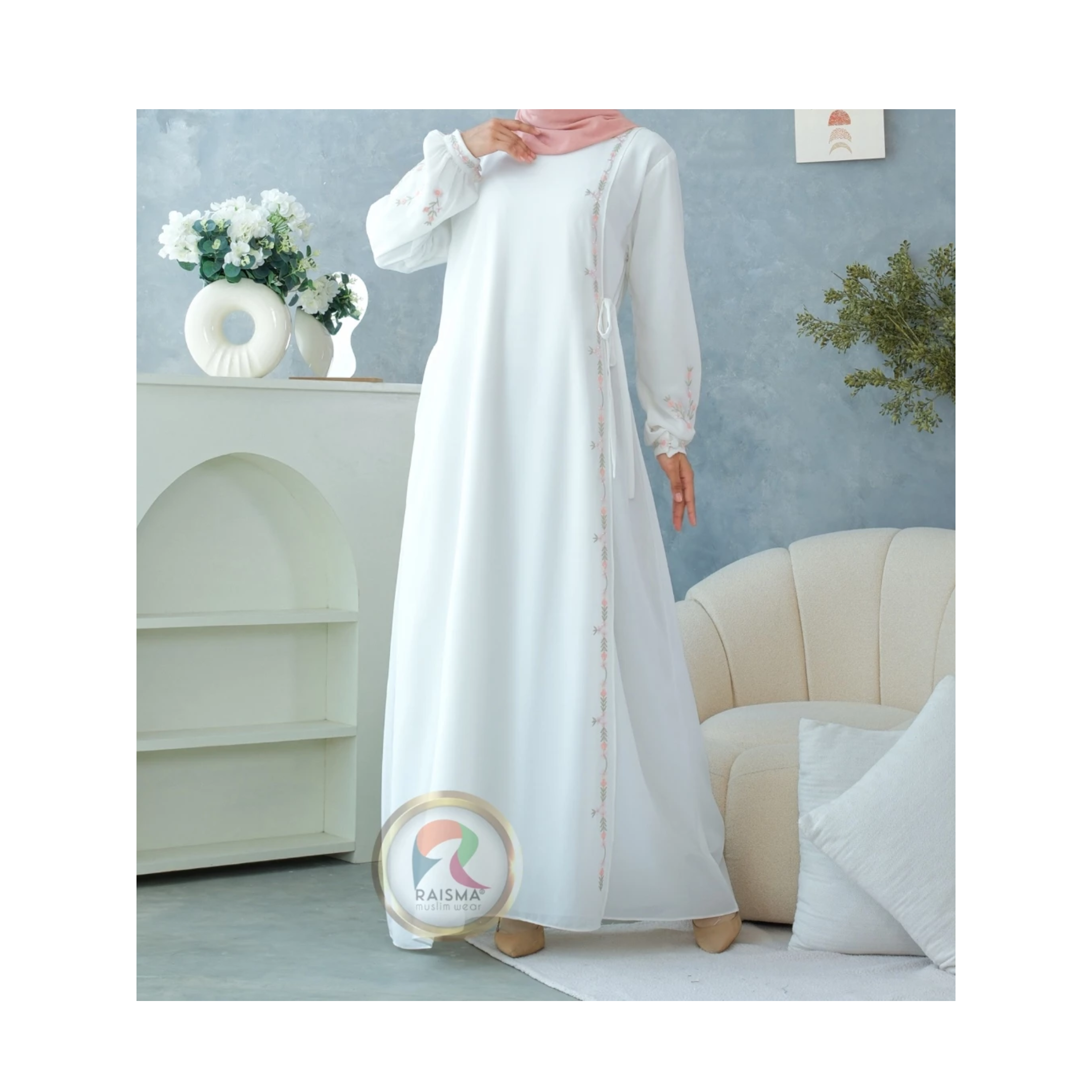  Raisma Ivanna Gamis Putih Tulang Kombinasi Bordir
