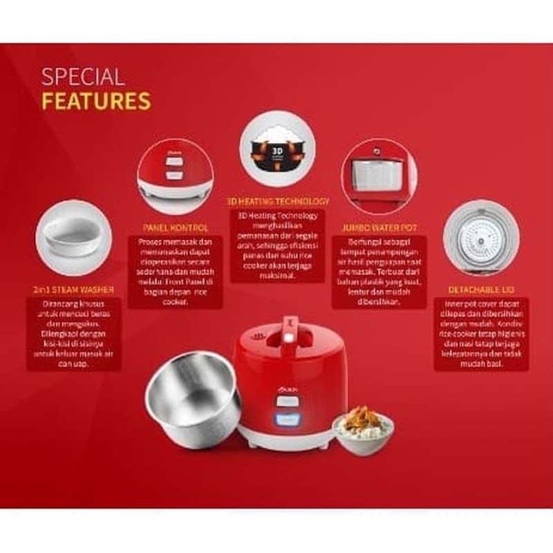 Kirin Rice Cooker 1L Red 5