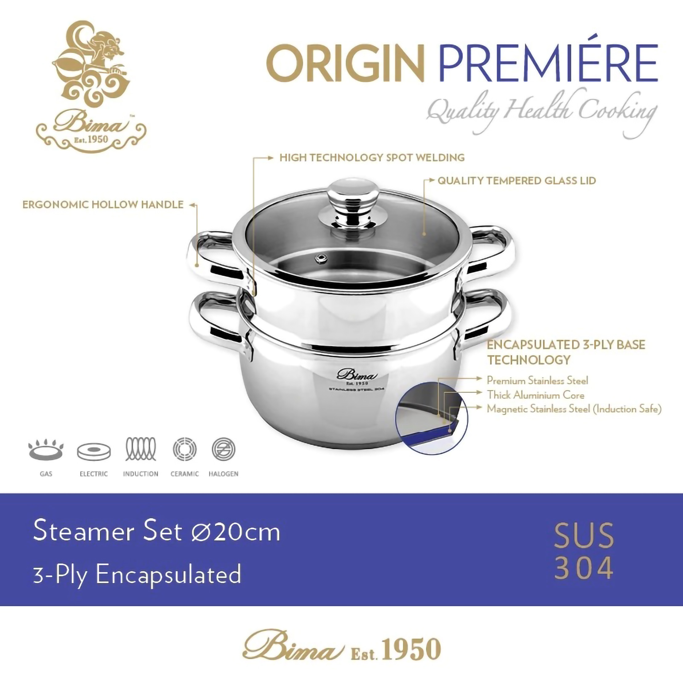 Perusahaan Logam Bima Bima™ Origin Premiére Steamer Set 20 cm  B2002520