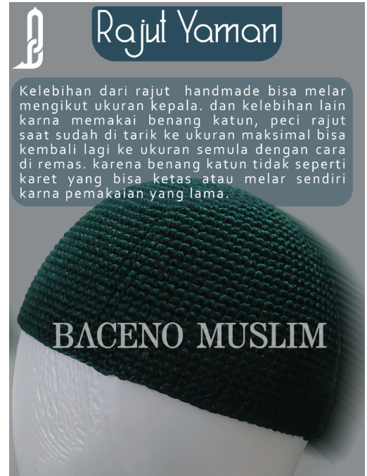 Baceno Muslim Peci Rajut Yaman Polos 
