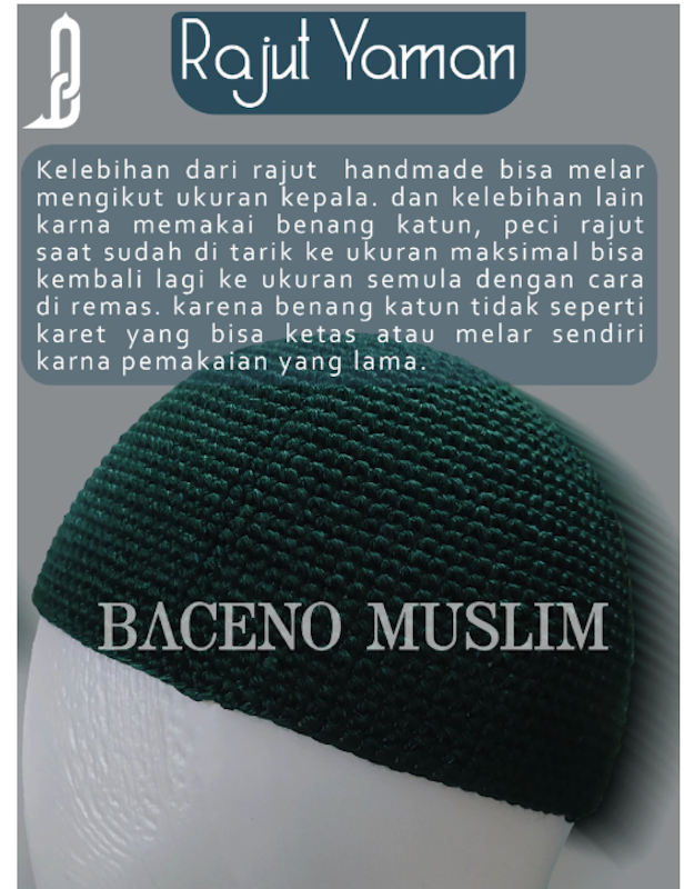 Baceno Muslim Peci Rajut Yaman Polos 5