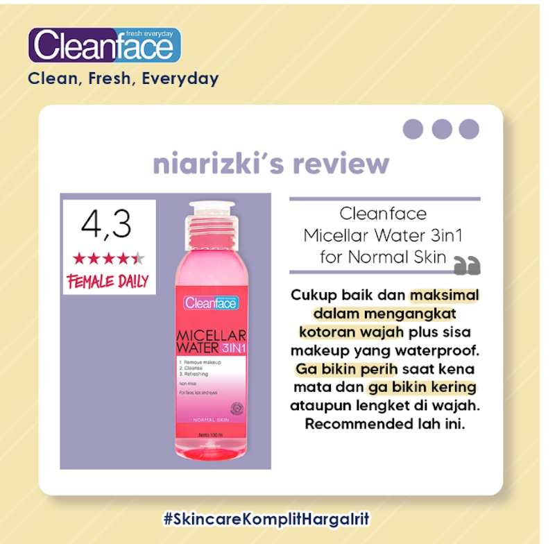 Purbasari Cleanface Micellar Water 3in1 For Normal Skin
