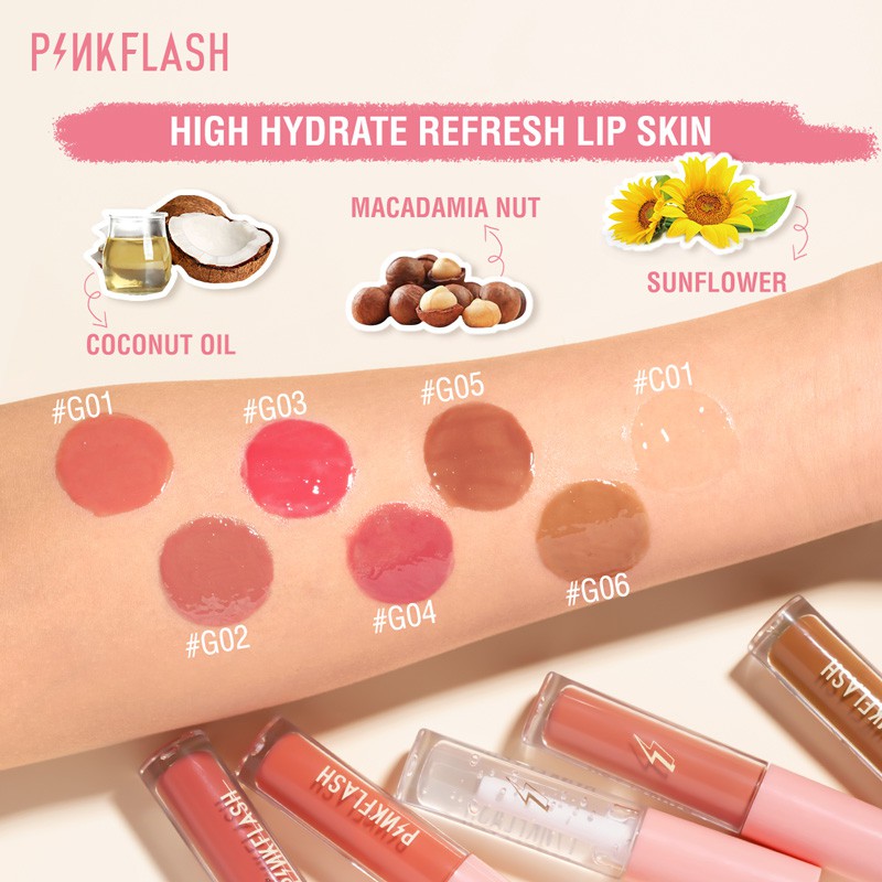 FCL Internasional Indonesia PINKFLASH Lip Gloss Mosturizing G03 Bright Coral Red
