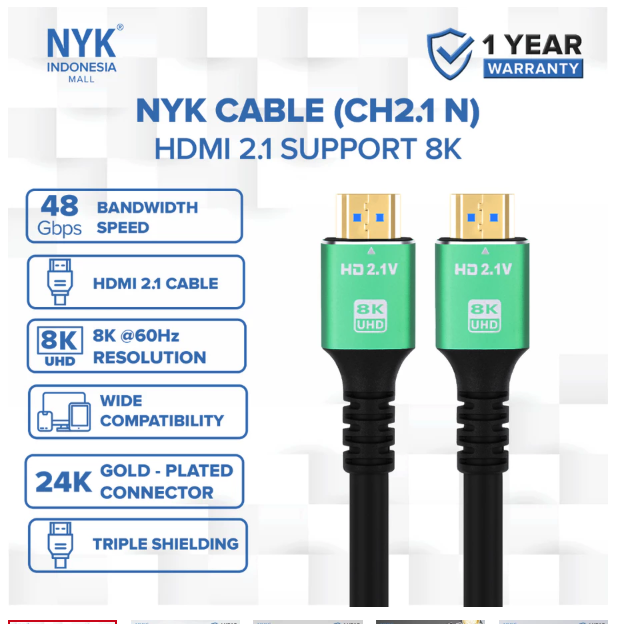 NYK Kabel HDMI to HDMI 2.1 Support 8K 3