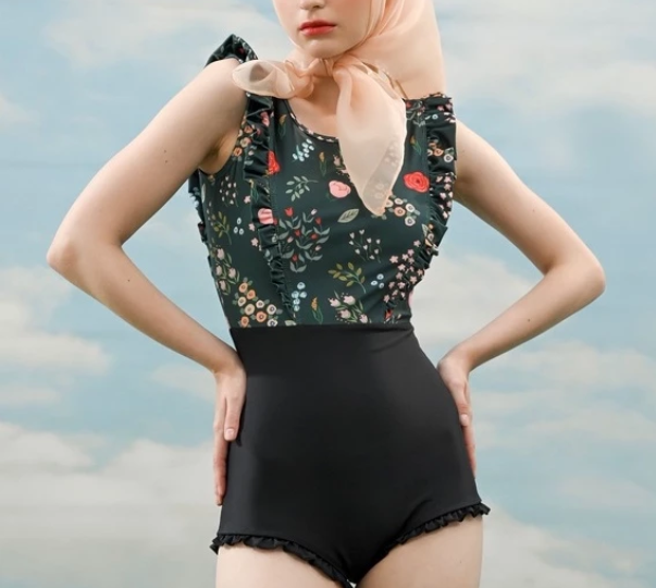  Anne Kelly Betsey Midnight Floral One Piece Vintage Swimsuit