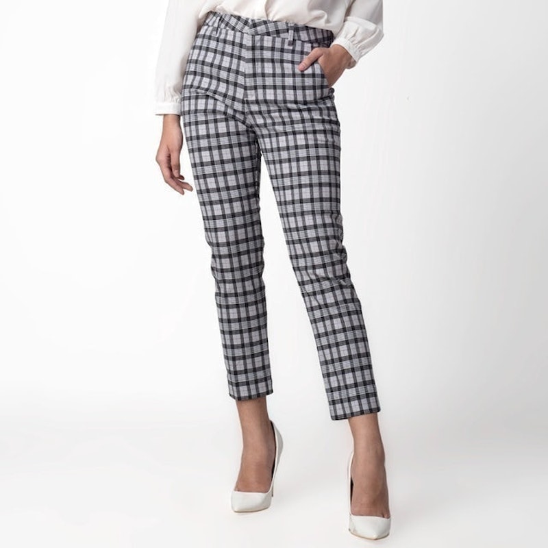 Celana Tartan Wanita "Narae" Plaid Pants Kotak White 2