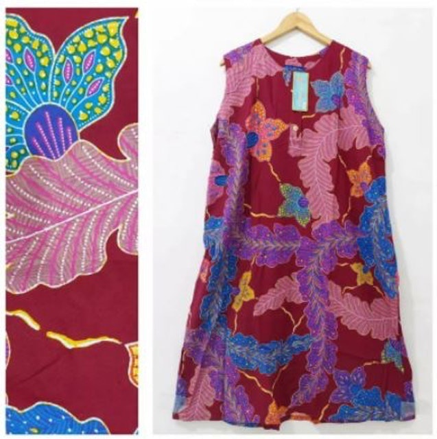 Batik Kencana Ungu Daster 32 Label Biru Tanpa Lengan