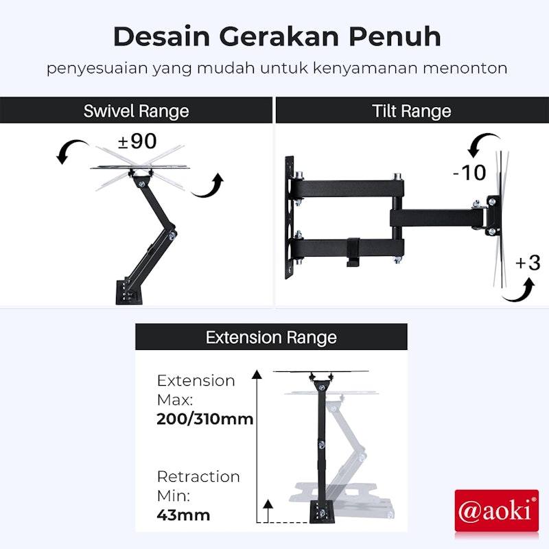 AOKI Bracket TV Full Motion Swivel Arm 19-60 Inch 4