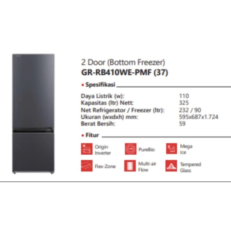 Toshiba Lifestyle Indonesia Toshiba Kulkas 2 Pintu Bottom Freezer GR-RB410WE-PMF(37)
