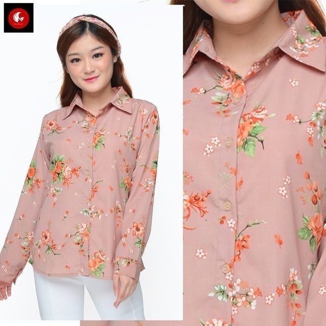 Moeh Baju Kemeja Wanita Korea Lengan Panjang Corak Bunga 4