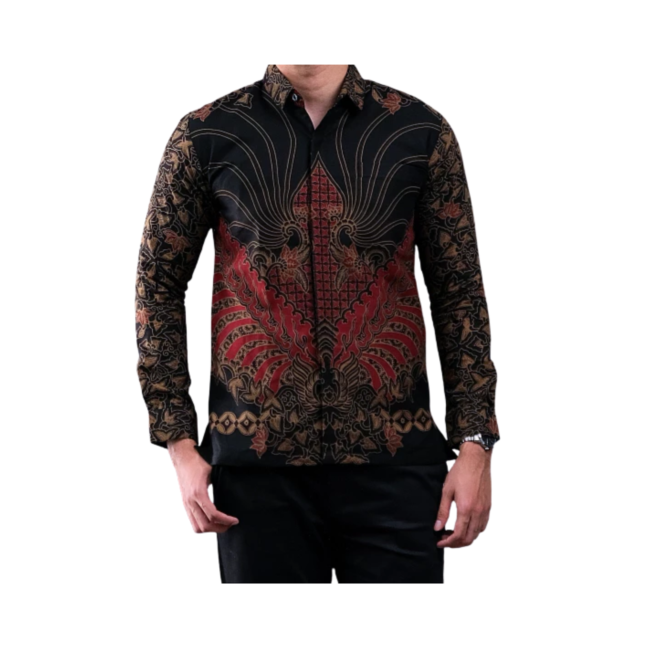 Batik Handara Benang Sari Maroon Kemeja Pria