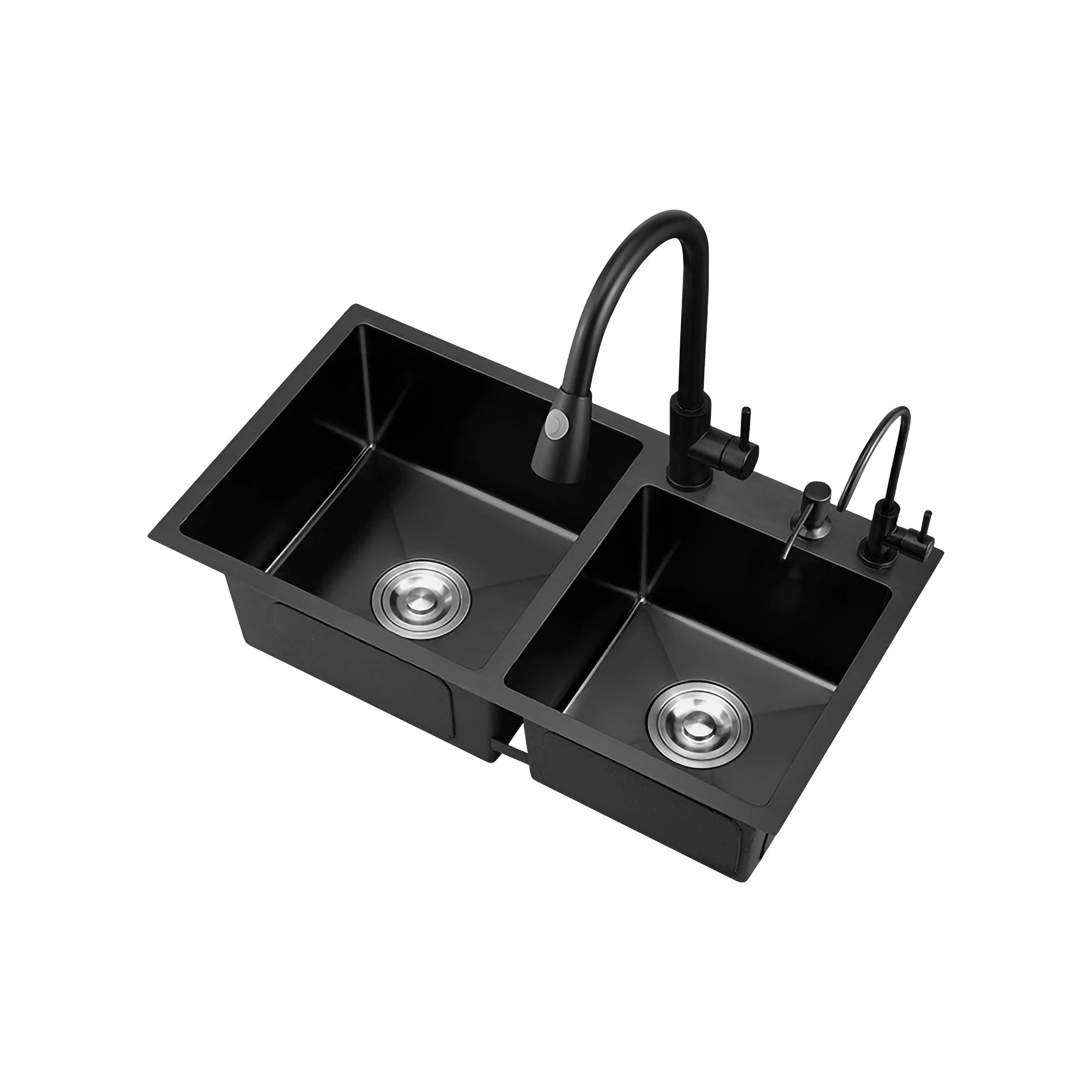 Lenodi Set Wastafel Stainless Steel Two Slots Black