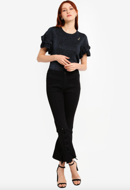Flare Capri Pants with Shoelace Cuff Details 3