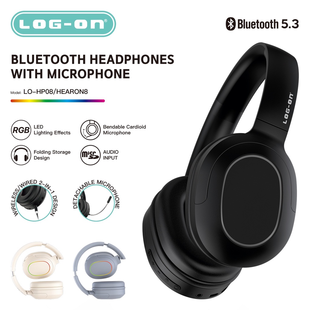  Log On Bluetooth Headphones with Microphone Hearon8 LO-HP8