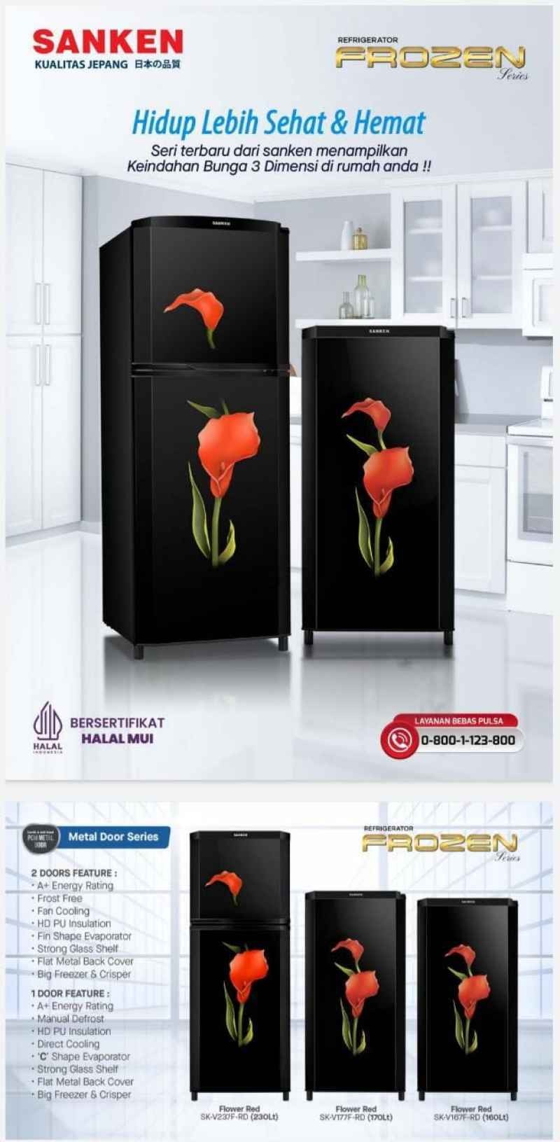 Sanken Argadwija Sanken Lemari Es 2 Pintu  SK-V237F-RD