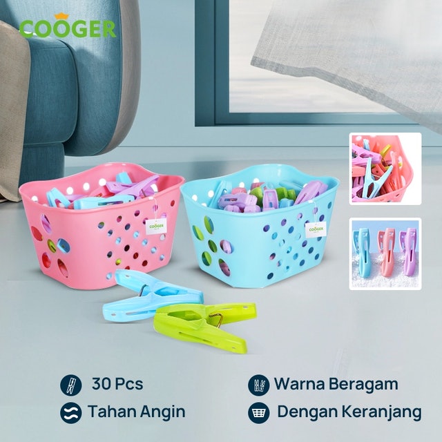 COOGER  Jepitan Jemuran Warna Warni dengan Wadah Keranjang