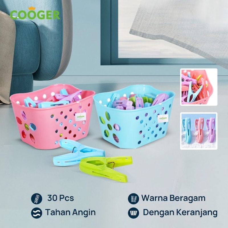 Jepitan Jemuran Warna Warni dengan Wadah Keranjang 2