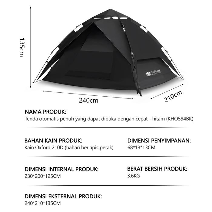  KEEPHlKE Fully Aoutomatic Quick-Open Tent KH0594BK