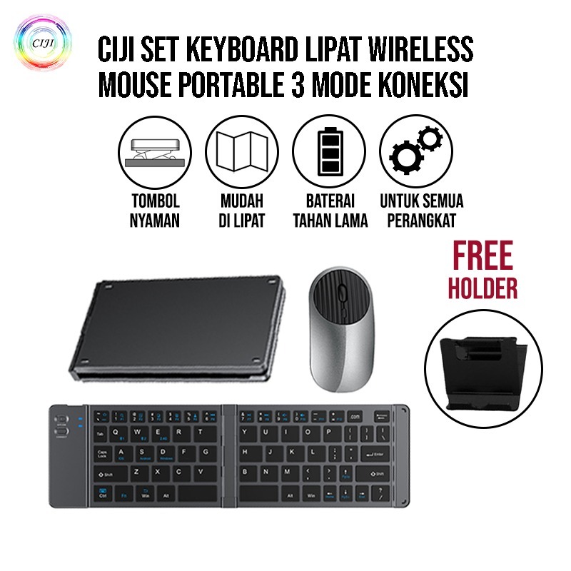  Ciji Set Keyboard Lipat Mini Wireless Mouse Portable BT919