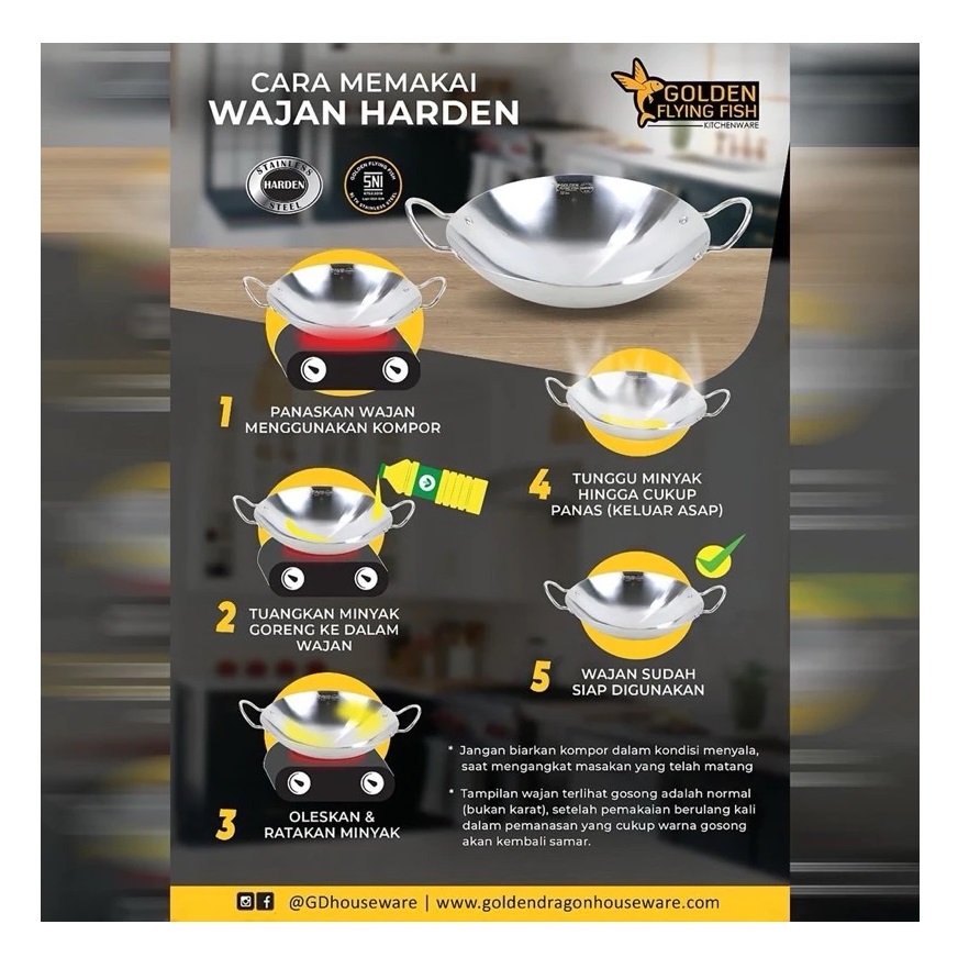 Golden Flying Fish Fry Pan Stainless Harden Steel 22 cm