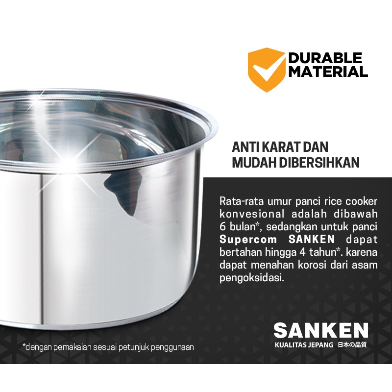 Sanken Rice Cooker Stainless Steel 2L SJ-3030BK