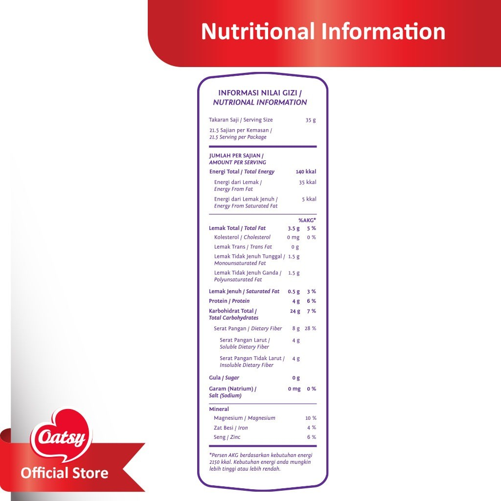 Global Delarya Pratama  Oatsy Steel Cut Oats 750 g