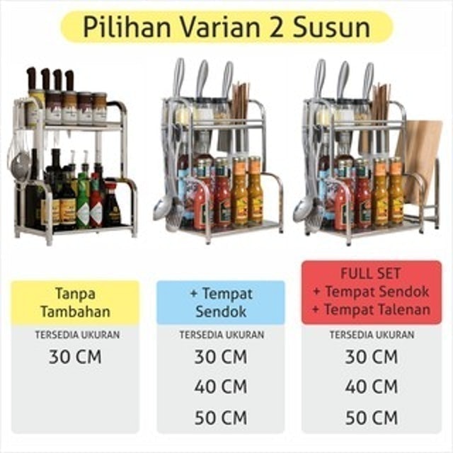 ES Rak Bumbu Dapur Serbaguna 3 & 2 Susun Stainless Steel