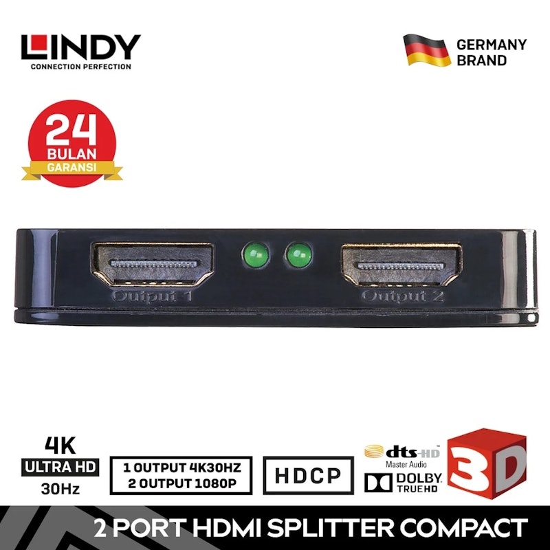 LINDY 2 Port HDMI 1.4 10.2G Splitter Compact 2