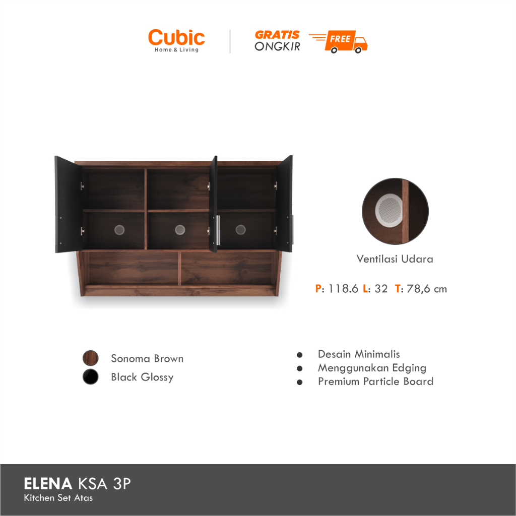 Cubic Home & Living Kitchen Set 3 Pintu Minimalis KSA 3P