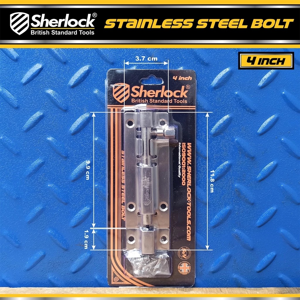 Sherlock Tools Sherlock Grendel Slot Kunci Pintu Stainless Steel 4 Inch