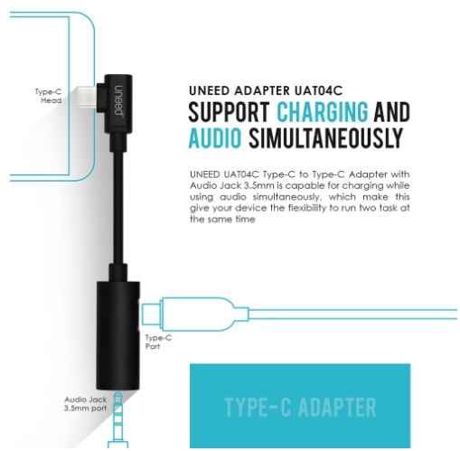 Audio Splitter Charging Adapter Type C to Audio Jack 3.5mm 3