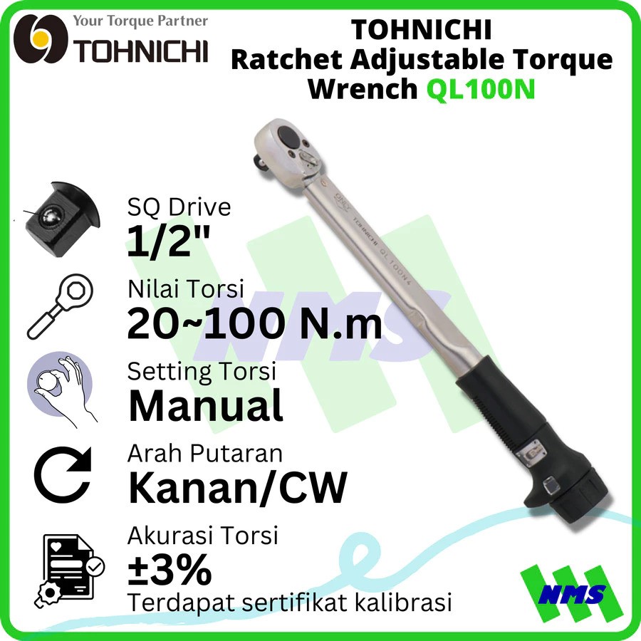 Tohnichi Manufacturing Tohnichi 1/2" Adjustable Torque Wrench QL100N4
