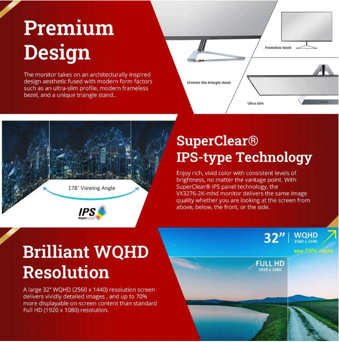 ViewSonic Corporation ViewSonic Frameless Monitor VX3276-2K-MHD-2