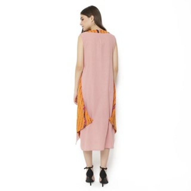 Gesyal Maxi Long Dress Asimetris Linen Pink Kelereng List Tenun