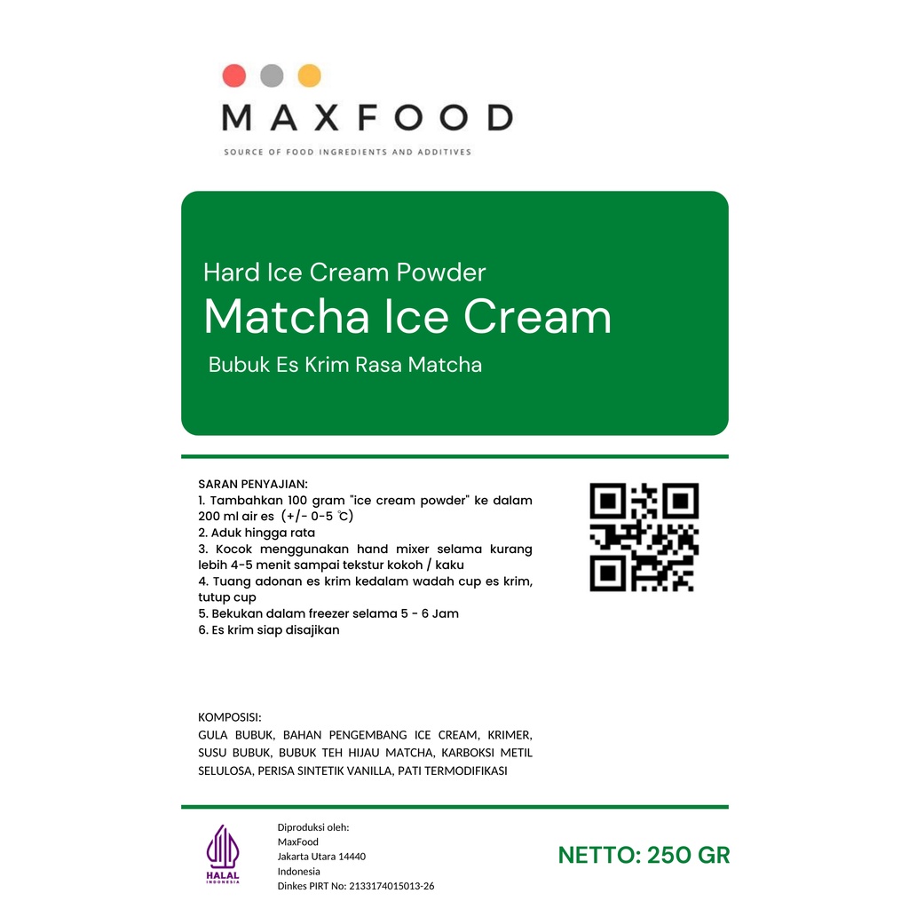 Max Corp Global MAXFOOD Hard Matcha Ice Cream