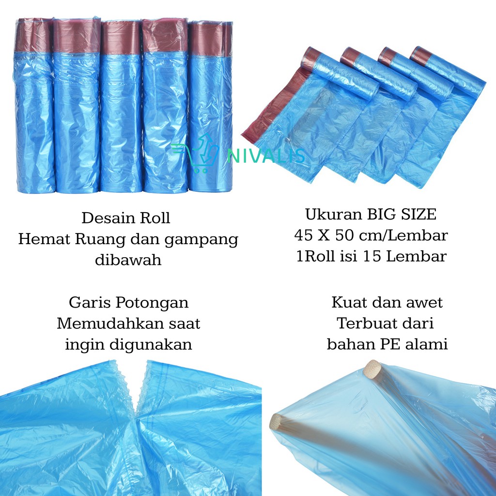  Kantong Sampah Gulung Tali Serut Isi 15 Pcs