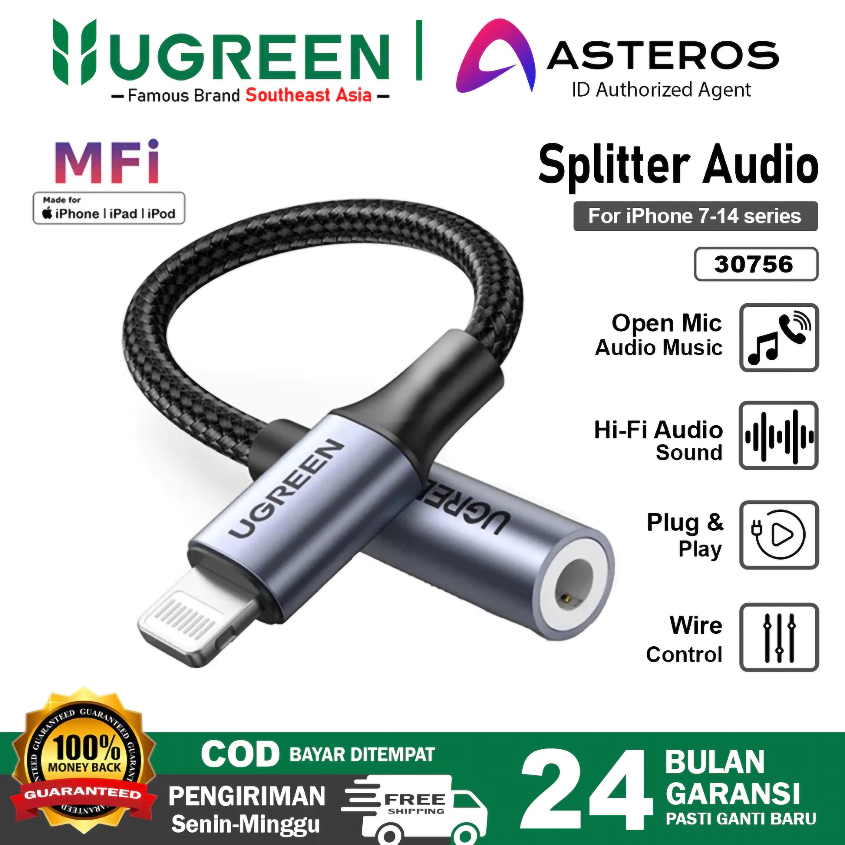 Ugreen Group Ugreen Converter Splitter Lightning to 3.5 mm Audio Jack 30756