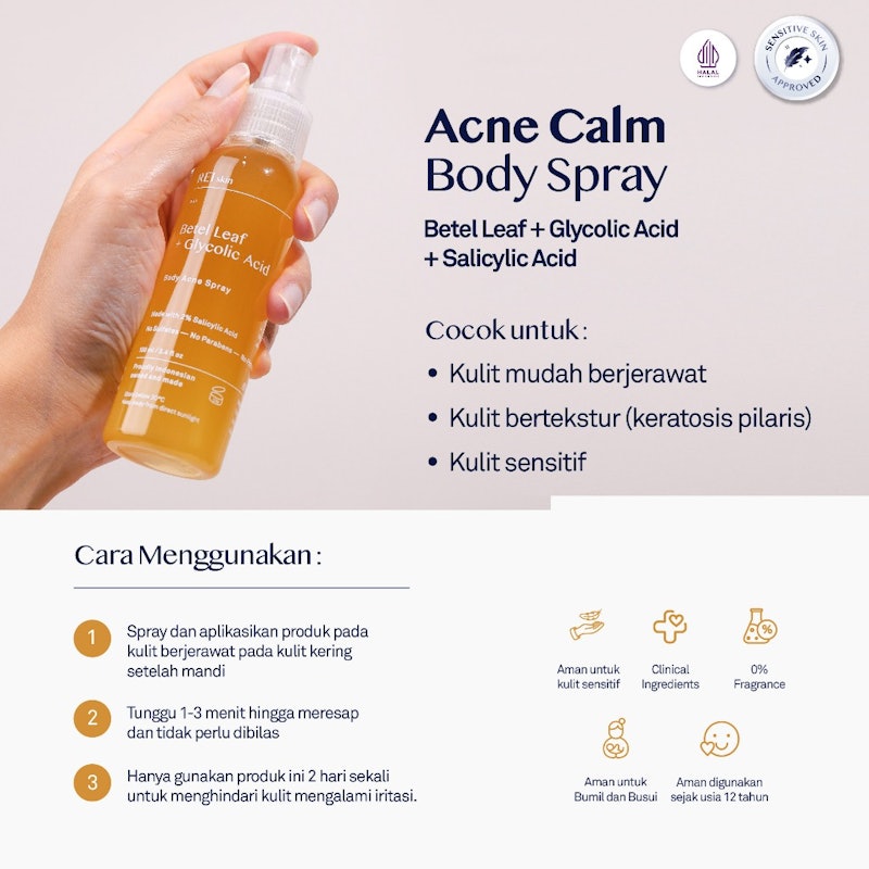 REI Skin Betel Leaf + Glycolic Acid Body Acne Spray 5