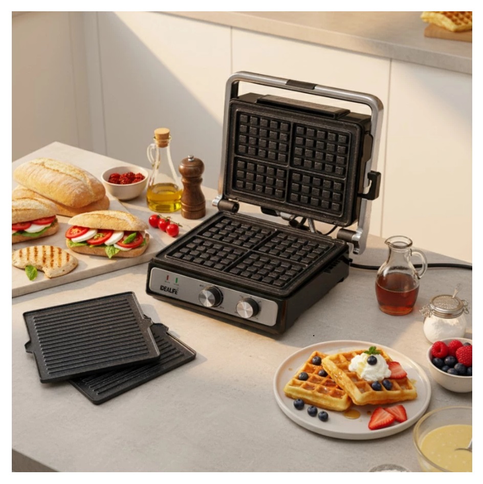 IDEALIFE 3in1 Panini & Waffle Maker EG-3002