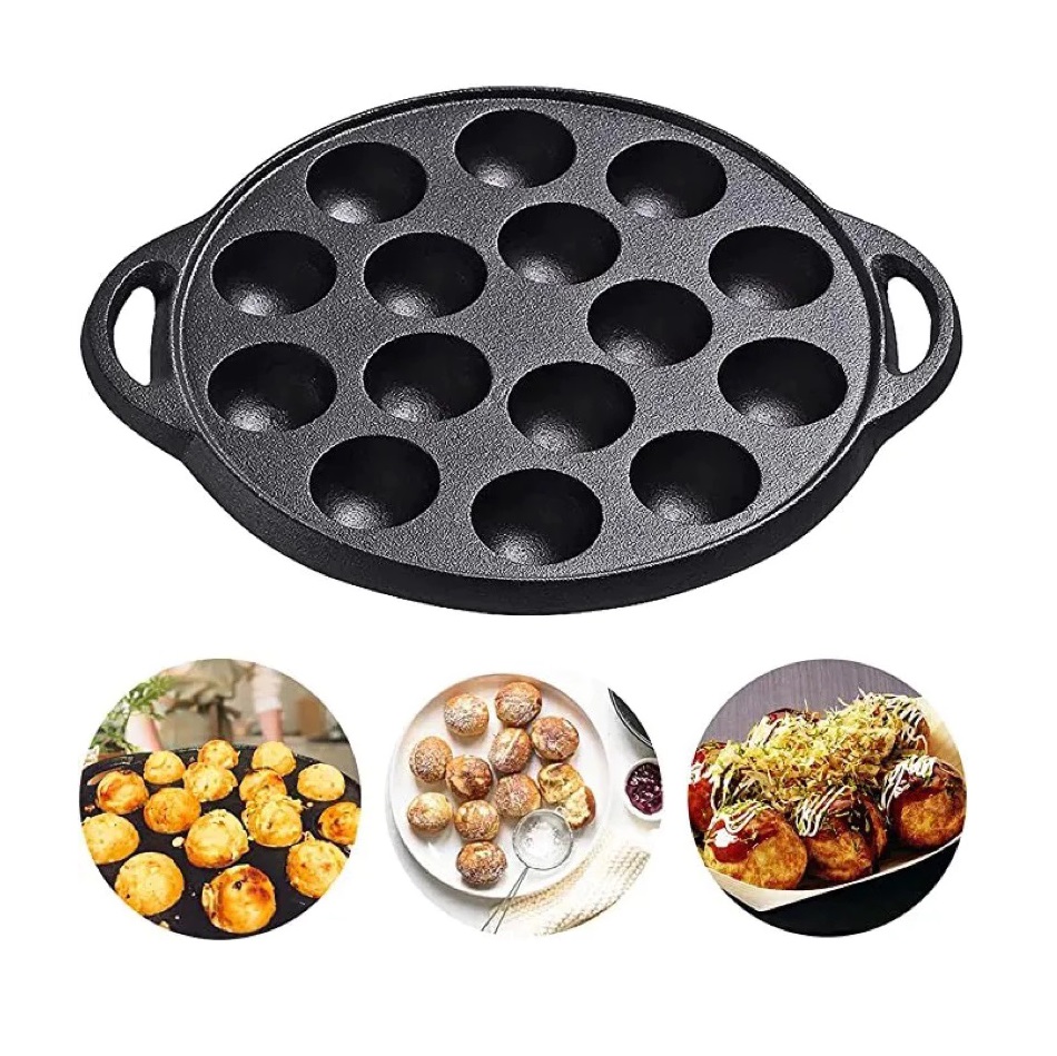 Cast Iron Takoyaki Pan Seasoned 3x 4
