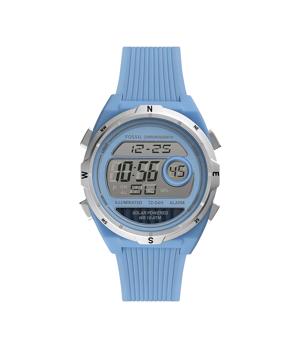 Everett Solar-Powered Digital Blue Silicone Watch 1